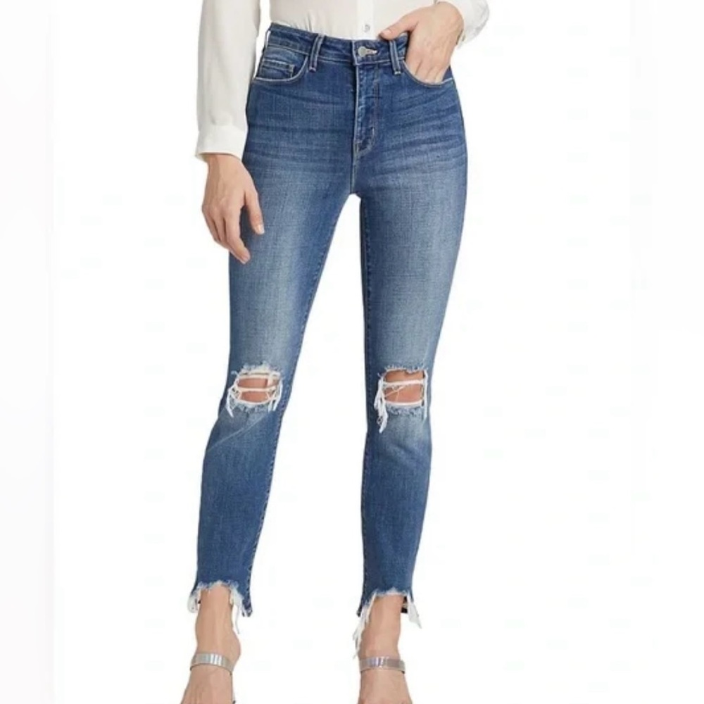 Zara•Basic Mid Rise Skinny Jeans Distressed Raw Hem Stretch Denim Size 6 NWT